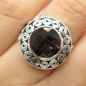925 Sterling Silver Real Smoky Quartz Ornate Ring Size 6